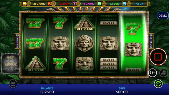 Mayan Madness - spelskärm med hjul och linjer
